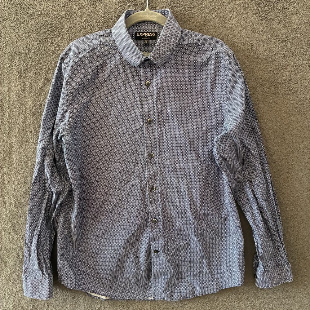 Express Black Geometric Micro Print Modern Slim Fit Long Sleeve Shirt Men's Sz M